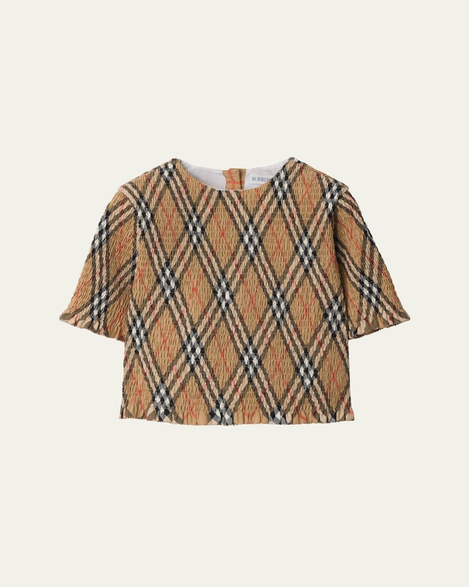 Girl's Madeline Smocked Check Ruffled Top, Size 3-14